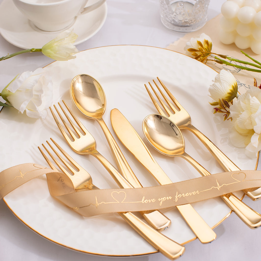 300-Piece Gold Cutlery Set, Heavy-Duty Golden Spoon &amp; Fork Set – Includes 100 Forks, 100 Spoons, 100 Knives – Perfect for Parties, Weddings &amp; Daily Use