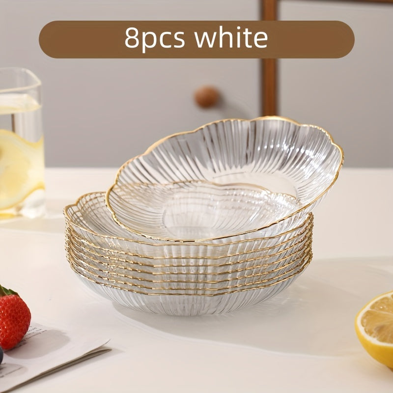 8-Piece Set Plastic Gold Rim Flower Plate, Trash Plate, Bone Plate, Fruit Plate, Dessert Plate, Cake Plate, Snack Plate, Breakfast Plate – Kitchen Supplies