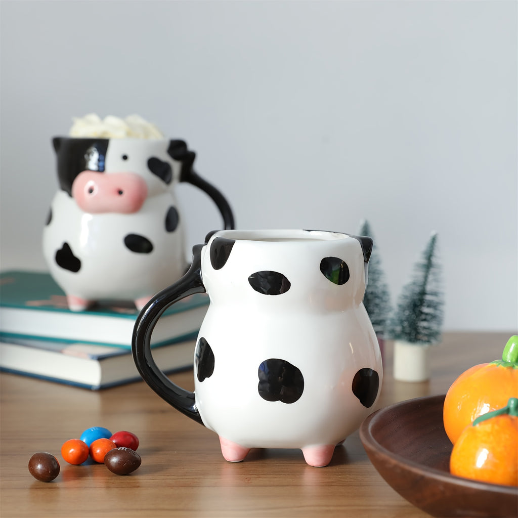 1pc, Handmade Cute Cow Water Mug, Classic Cow Pattern Ceramic Mug with Handle, Perfect for Coffee, Milk, Juice, Cocoa, Exquisite Birthday & Christmas Gift, 585ml / 20oz/