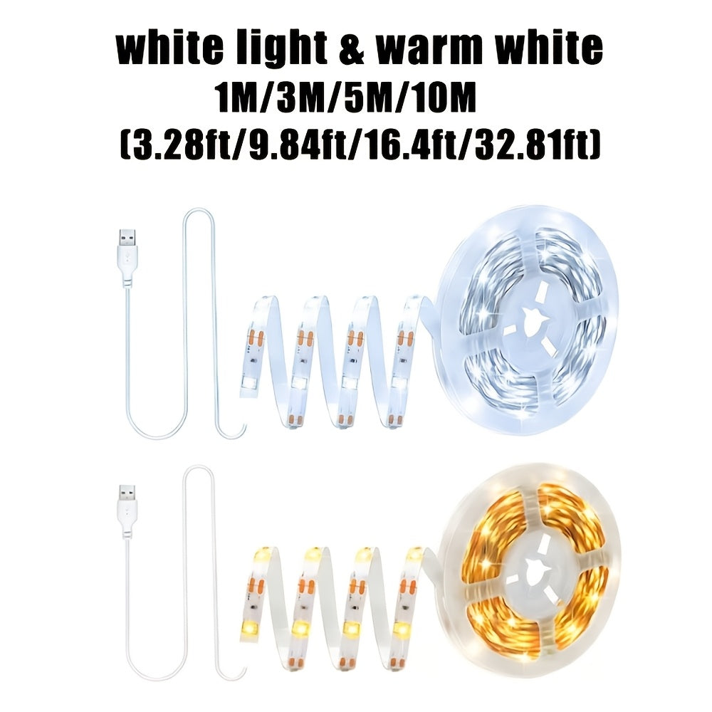 5V USB 超薄可裁剪 LED 灯带 暖白光冷白光 自粘背胶 宿舍化妆台楼梯橱柜衣柜展示柜氛围灯 卧室床头电视背景墙装饰灯 1/3/5 米