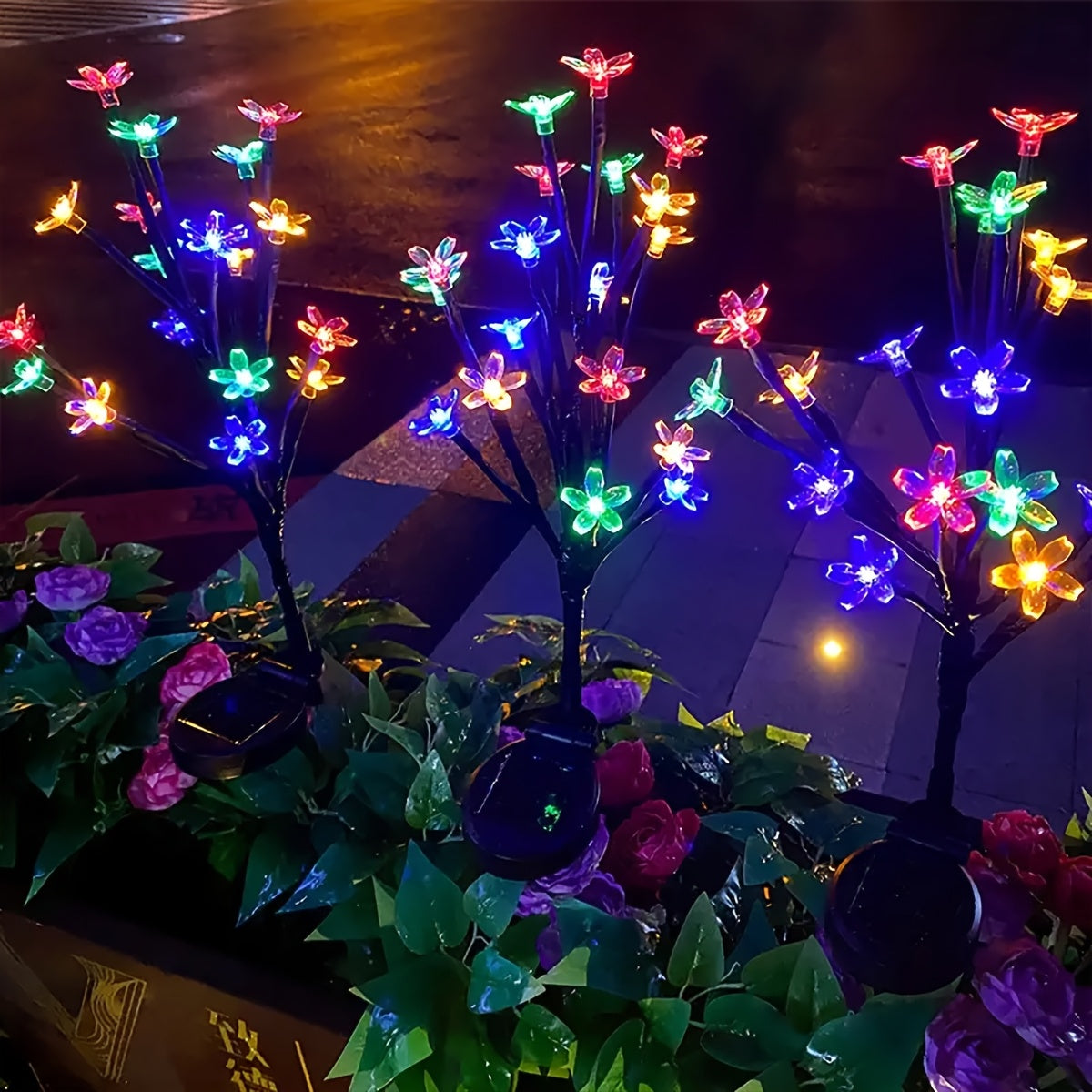 1pc/2pcs Solar Branch Cherry Blossom Light, Christmas Outdoor Courtyard Decorative Cherry Blossom LED Ground Insert Light Suitable for Garden Lawn Courtyard Patio Decoration, Path, Perfect Christmas Holiday Party Decoration Gift
