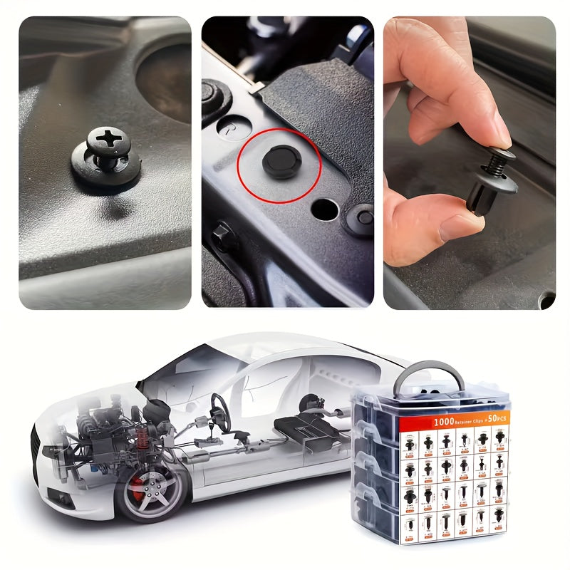 1050-Piece Automotive Plastic Retainer Clips Assortment Kit - Car Body Clips, Bumper Push-Pin Screw Clips, Interior Panel Clips, Includes 15 Cable Ties and 2 Removal Tools, Compatible with Toyota, Jeep, Subaru, GM and More