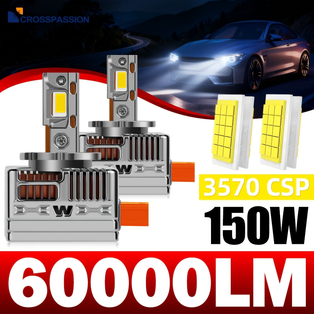 2-Pack D1S D2S D3S D4S D5S D8S LED Headlight Bulbs, No CANBUS Error, 150W Super Bright 6000K White Light, Built-in Driver Turbo Fan, Long Life, Easy Installation