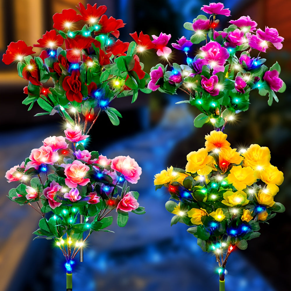 4-Piece Solar Courtyard Light, Azalea Colorful Light, Outdoor Waterproof | Courtyard Decoration, Romantic Garden Atmosphere Light, Holiday Decoration | Party Decoration, Suitable for Garden, Courtyard, Lawn.