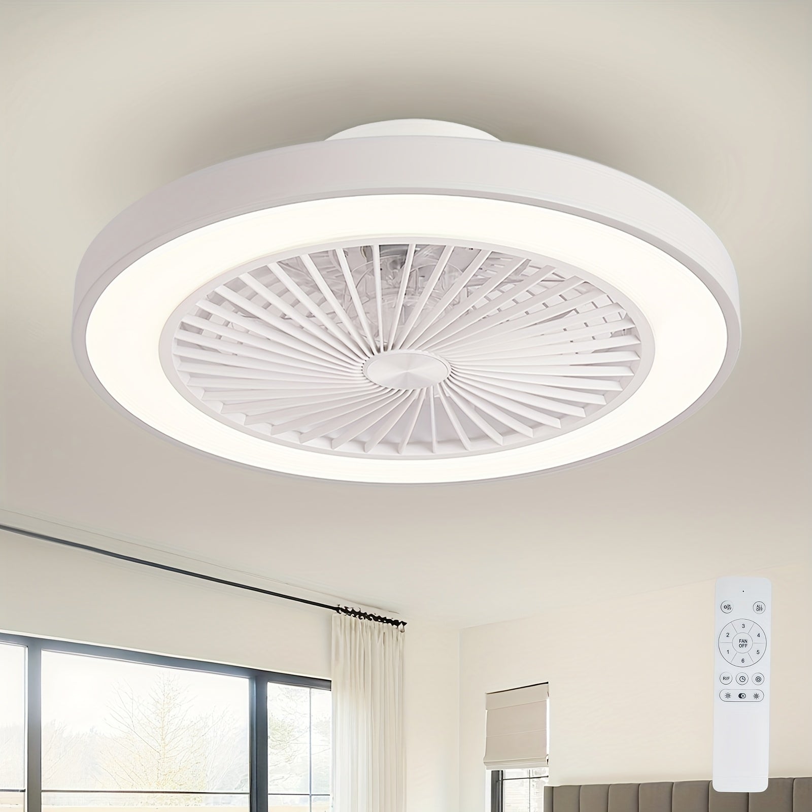 20 Inch Modern LED Ceiling Fan Light, Embedded Mount Design with Adjustable 3000K-6500K Lighting, Reversible Airflow for Better Air Circulation, Ideal for Office, Study, Bedroom and Indoor Spaces, Ceiling Fan Lamp