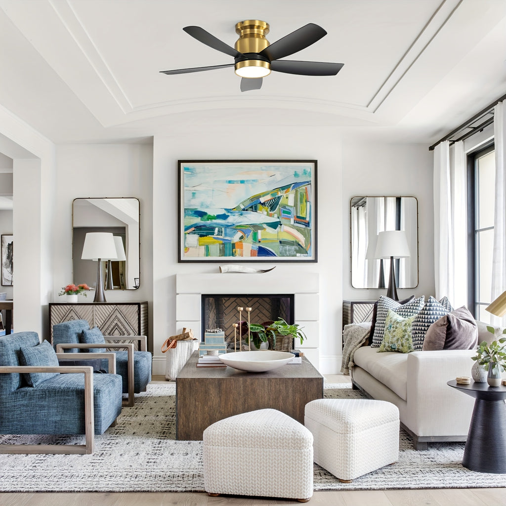 Sofucor 42 Inch Ceiling Fan with Light, 5 Blades Design, Equipped with Remote Control, Quiet Reversible DC Motor, Timing Function and 6 Speed Levels, Black &amp; Gold Available, Perfect for Modern Bedroom and Living Room