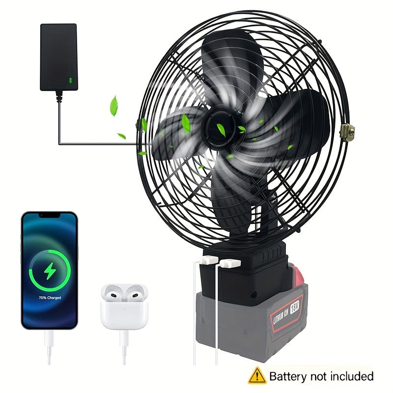 Portable 18V Battery Powered Cordless Fan, Cordless Jobsite Fan, 20W 3500RPM Low Voltage Protection Brushless Motor Fan, Industrial USB Port, Outdoor Use (Battery Not Included)