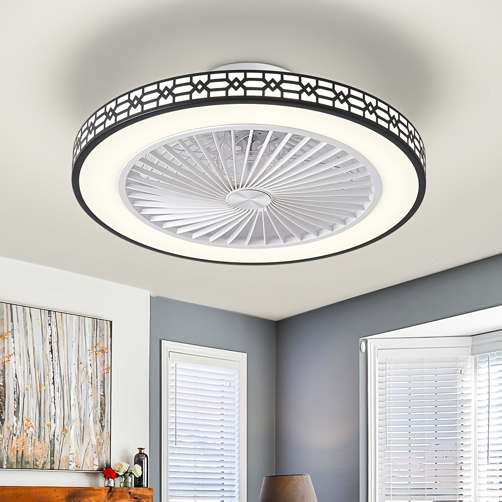 20 Inch Bladeless Ceiling Fan, Flush Mount Ceiling Fan, Low Profile Ceiling Fan, Reversible Dimmable Ceiling Fan, Silent Ceiling Fan, LED Stepless Dimming, 3 Color Temperature Adjustable and 4 Speed Levels
