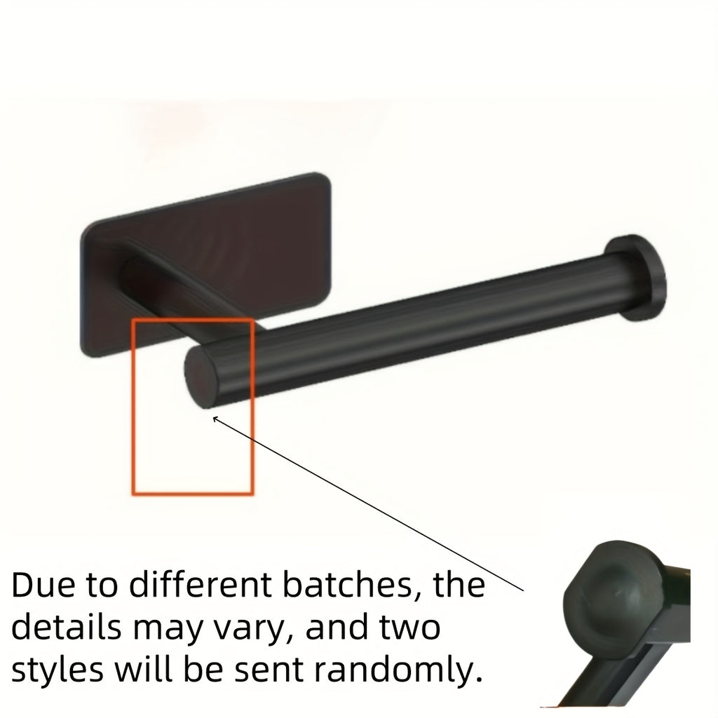 1-Piece Stylish Black Self-Adhesive Toilet Paper Holder - Modern Wall Mount Bathroom Tissue Dispenser, Durable Plastic Shower Towel Rail Accessory, for Home & RV Bathroom | Bathroom Accessories