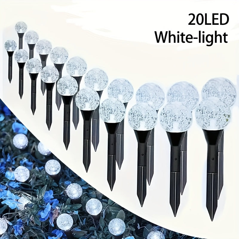 20 LED太阳能花园灯，10 LED太阳装饰灯，IP44防水，8种灯光模式，适用于庭院、草坪、别墅花园、走道、节日派对氛围照明，适用于多种环境，便携式安装，暖光/彩色/白光