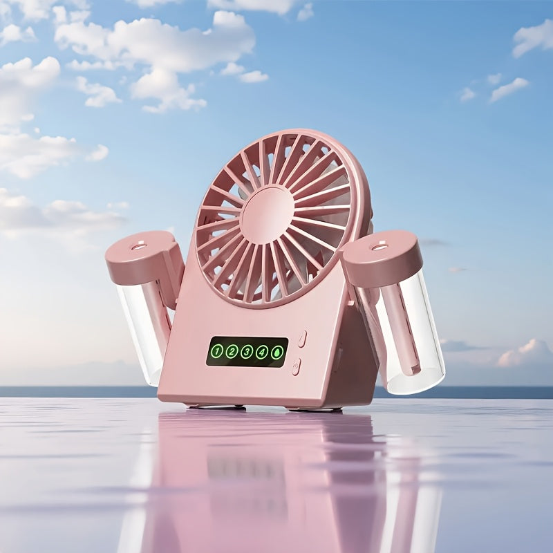 2025 New Dual-Nozzle Double Mist Spray Fan, Mist & Hydration Fan, Multi-Functional Spray Fan for Office Dorm Students, 1200mAh
