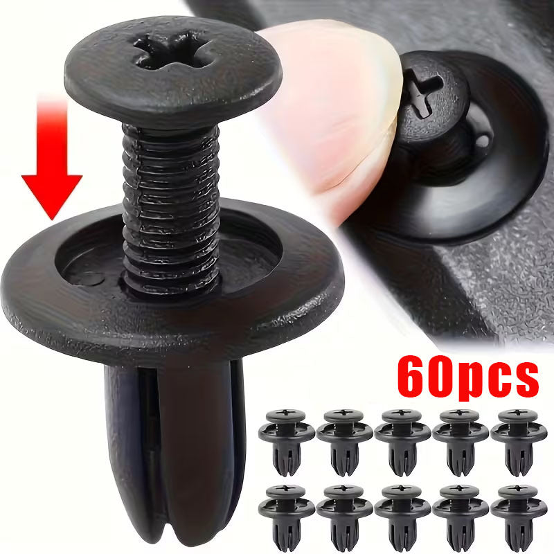60-Pack Universal Car Retainer Clips Kit – 8mm Plastic Rivet Fasteners, for Fender Liner, Mud Flap, Trunk, Bumper, Door Trim. Compatible with Toyota, Kia, Nissan, Yamaha, Ford Focus. Auto Body Repair & Installation Accessories