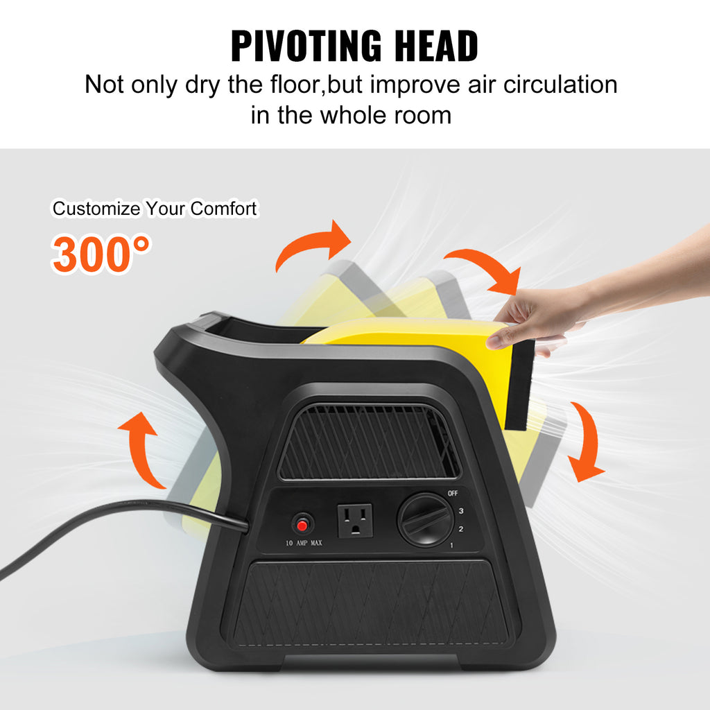 VEVOR Pivoting Utility Fan, 600 CFM High Velocity Floor Blower for Drying, Cooling, Ventilating, Exhausting, 300° Blowing Angle Air Mover, Portable Carpet Dryer Fan for Home, Workshop