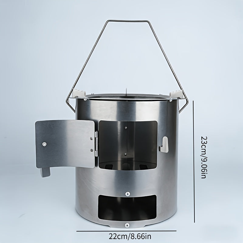 Portable Mini Outdoor Fire Pit Stove, BBQ Enclosure Fireplace, Multi-Functional Charcoal Stove, Camping Wild Cooking Wood Stove, Tea Boiling, Heating, BBQ & Rice Cooking