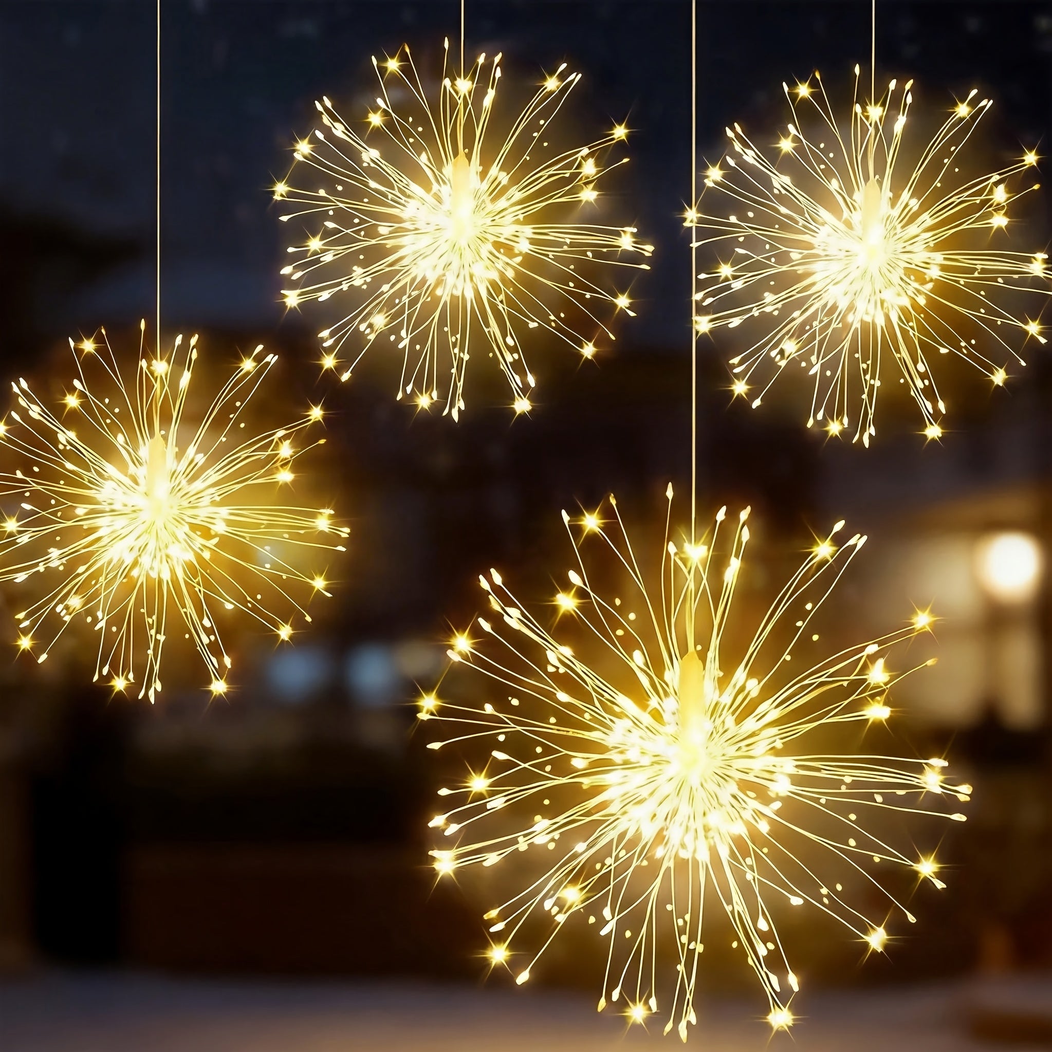 4/2个装户外铜线烟花灯串，180/360LED星爆球灯，8种模式，USB插头仙女灯串悬挂灯，适用于花园、卧室、婚礼、圣诞派对和生日装饰的室内装饰（暖白光）