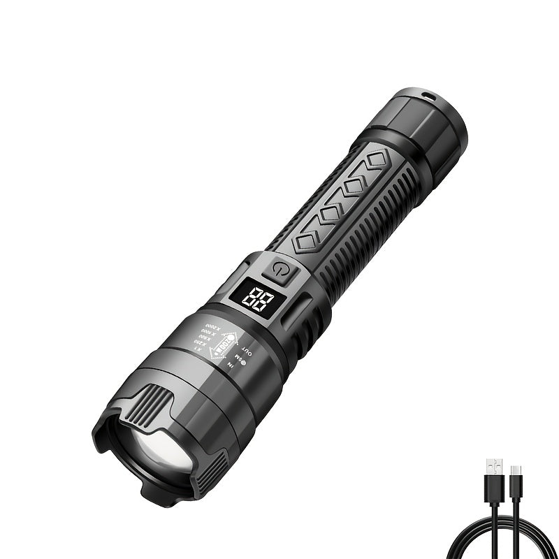 IPX6 USB Rechargeable New Flashlight, Long Lasting Battery, Multiple Adjustable Brightness Modes, Ideal for Camping, Power Outage, Home Use, Night Fishing and Emergency Gear