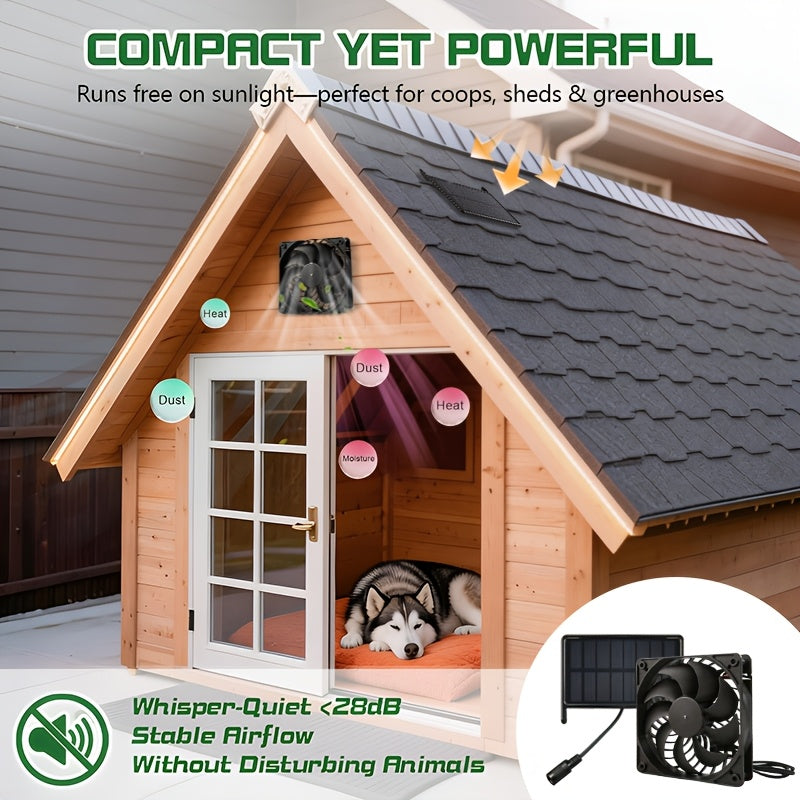 3W Solar Exhaust Fan, Detachable Solar Panel, No Battery Needed, Low Noise Bidirectional Ventilation System, Window Ventilation and Cooling for RVs, Chicken Coops, Greenhouses, Sheds and Pet Houses
