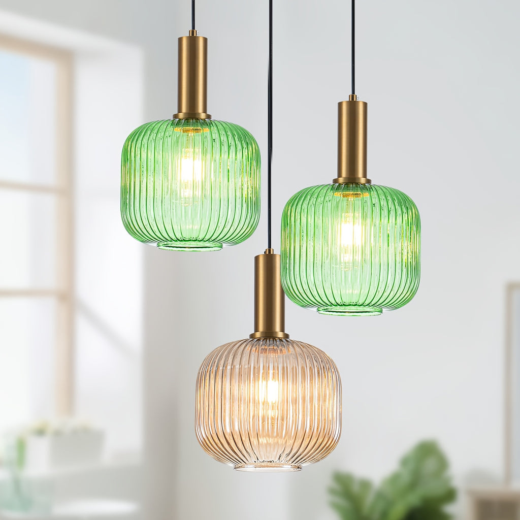 Single-Pack Amber Pendant Light, Compatible with E26 Screw-in 3-Color Bulb, Metal Base Glass Shade Height-Adjustable Ceiling Light, Vintage Kitchen Island Pendant Light Two Colors Optional, for Room Lighting, Hotel Decoration