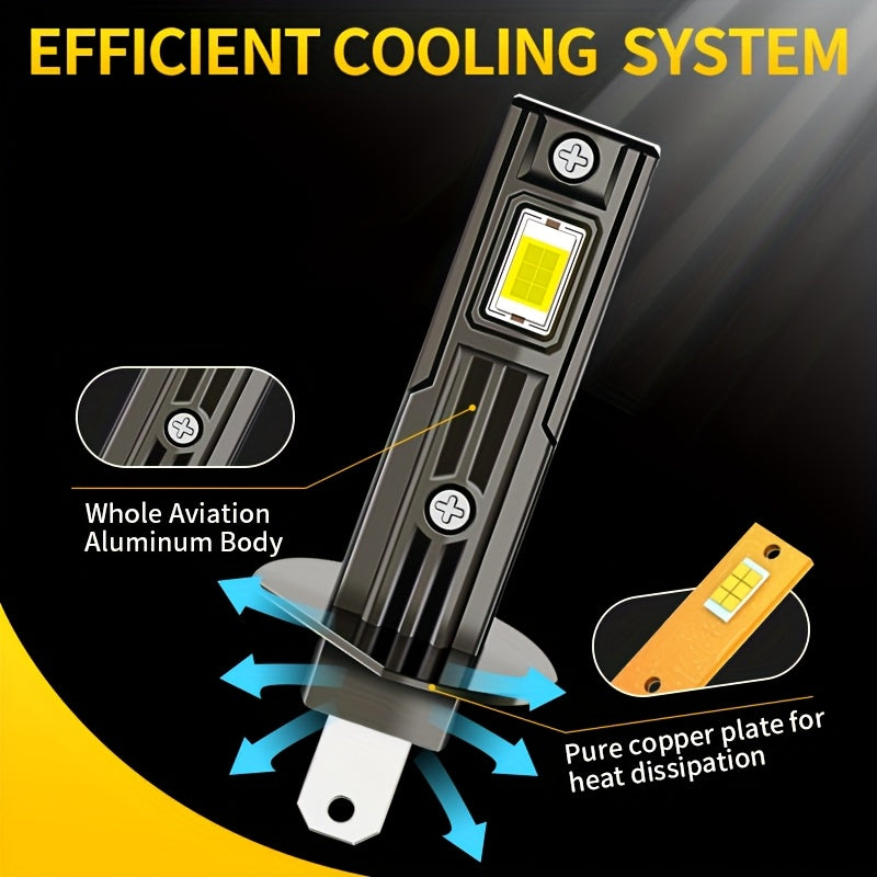 2Pcs H1 LED Bulbs - 50000 Lumens Super Bright Xenon White Light, Brighter than Halogen, Fog Light & High/Low Beam Plug-and-Play Installation, Heat Dissipating Aluminum Housing - Direct Replacement for Cars