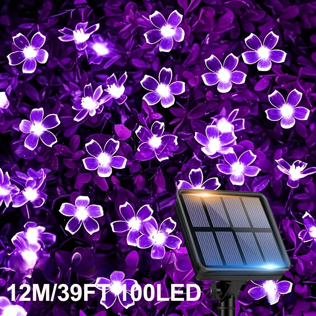 Solar Cherry Blossom String Light 100/50/20 LED Beads Flower Decorative Fairy Light Outdoor 8 Modes IPX4 Waterproof Fence Lawn Garden Trees Wedding Halloween Christmas Decorative Light