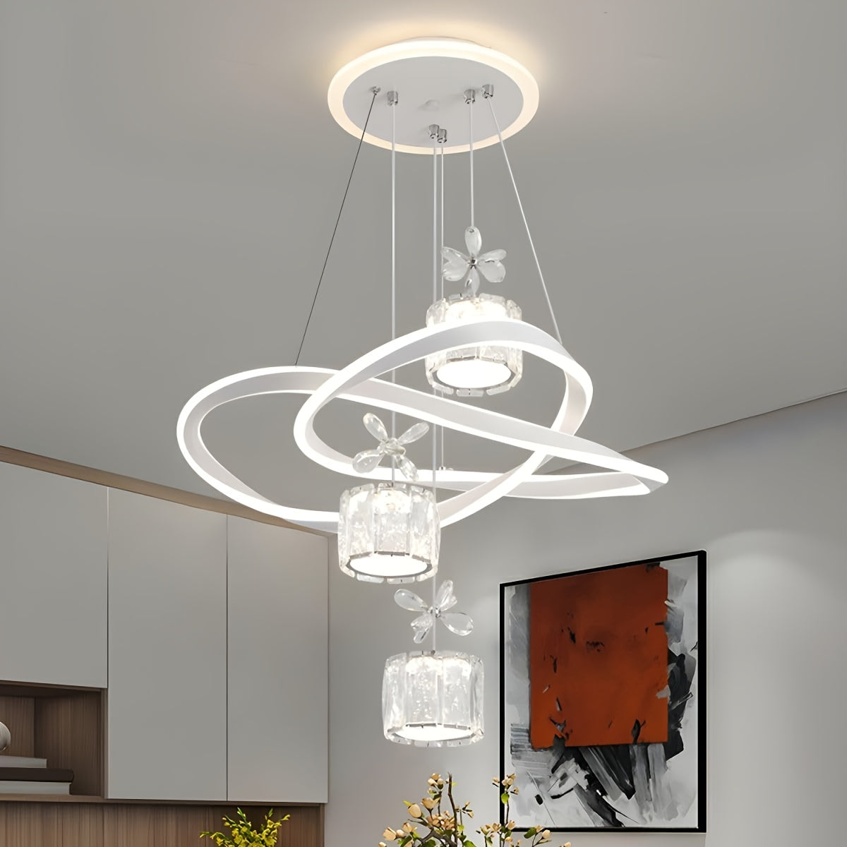 Modern LED Pendant Light 3-Color Dimmable Kitchen Island, Dining Room, Living Room Hanging Ceiling Light, Height Adjustable, Contemporary Home Decor, Living Room Lighting, Stylish Ceiling Light, Minimalist Pendant