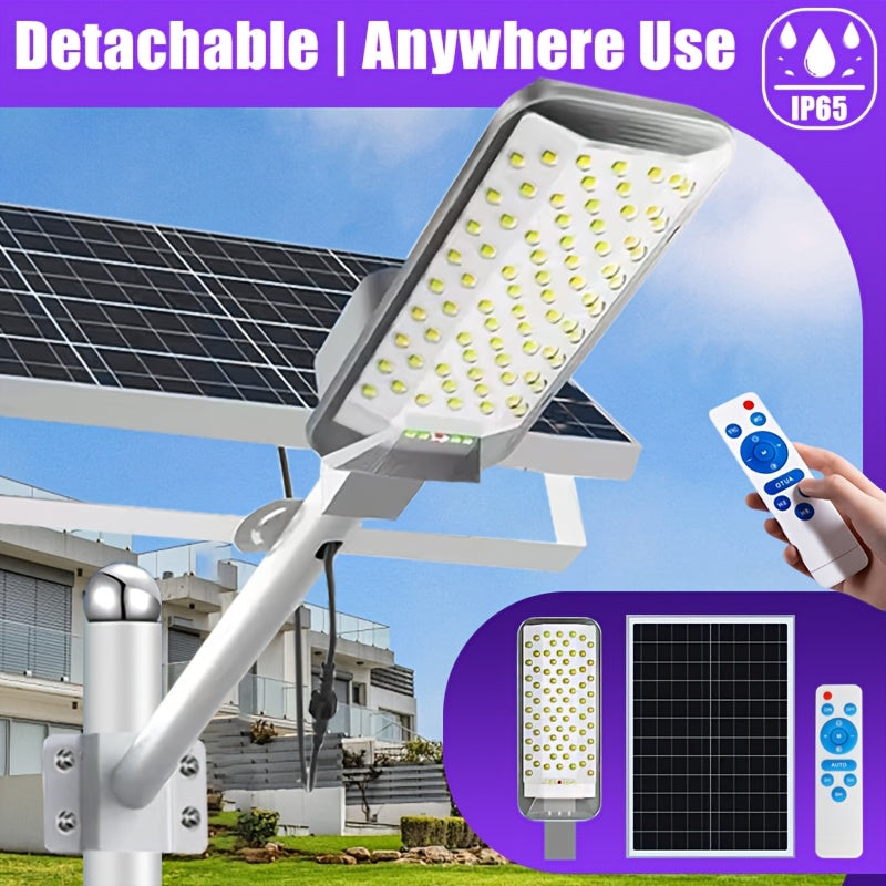 1 Piece High-Brightness Curved LED Solar Street Light, 6500K Solar Street Light with Remote Control, Home Solar Garden Light for Outdoor Commercial Parking Lot and Road Lighting