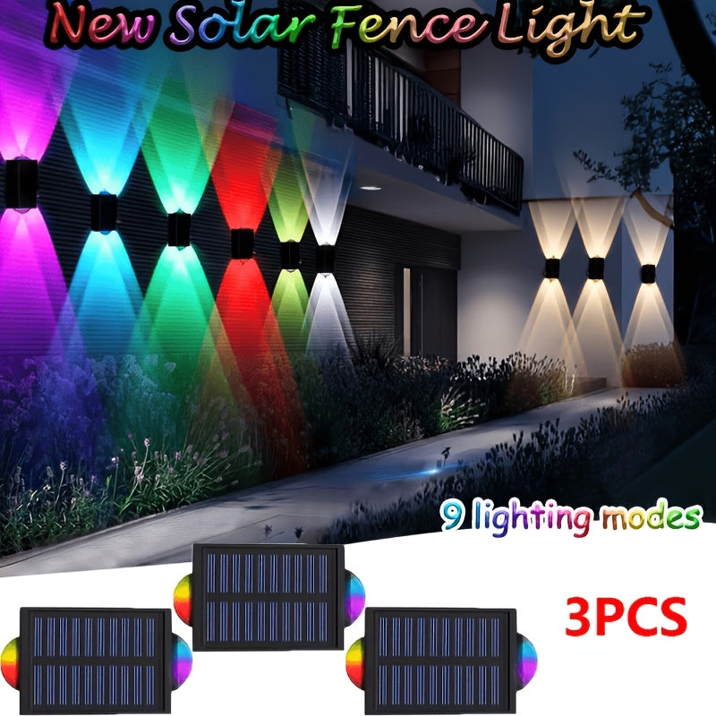 3/4-Piece Solar Wall Light - Color Changing, Automatic On/Off, Up and Down Lighting, Courtyard Lawn Decoration, Wall Lighting Effect, Solar Charging, Indoor and Outdoor Decoration, Patio, Fence