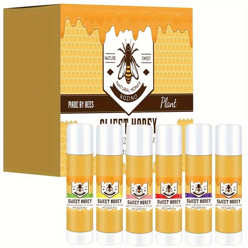 6支小蜜蜂蜂蜜唇膏，美丽滋润呵护双唇，柔嫩细腻护理，缓解干燥，可作为口红底妆及保湿使用