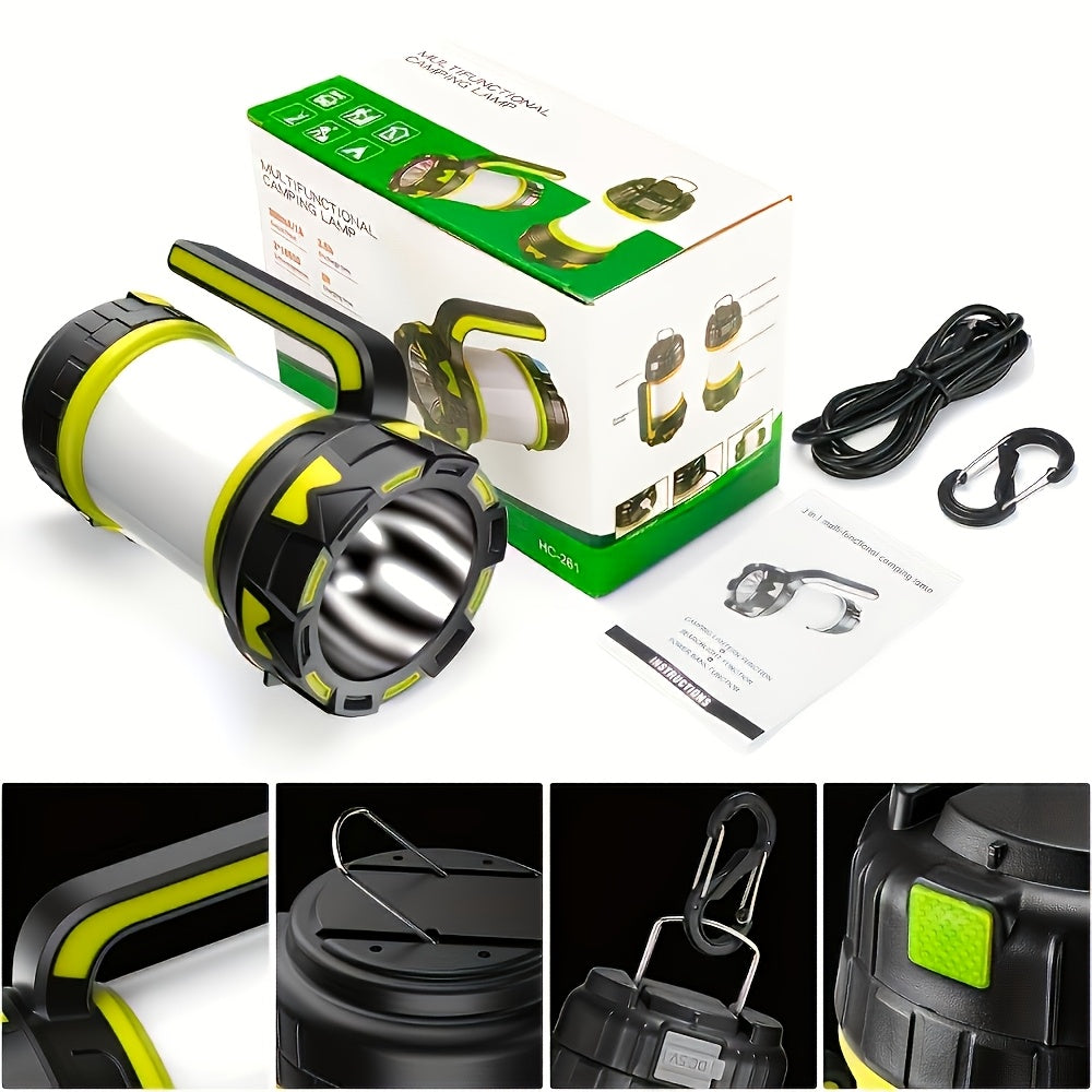 Rechargeable Flashlight Camping Lantern, 6 Lighting Modes, Super Bright LED Spotlight, 3000mAh Battery, Foldable Hook & Side Light, Handheld Torch for Emergency Power Outage Hiking Camping