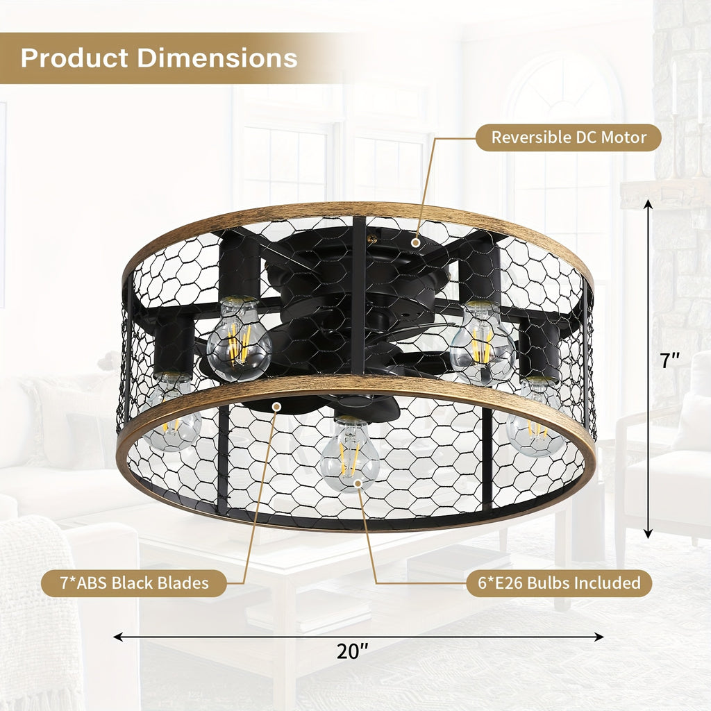 Sofucor 20 Inch 7-Blade Caged Ceiling Fan with Remote Control & Light Kit Set