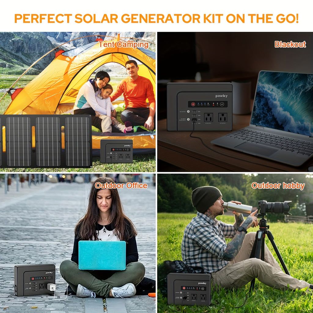 行動式電源站100W/200W，配備30W/40W行動式太陽能充電板套件，97.68Wh/146Wh行動式太陽能發電機鋰離子電池組，帶AC DC USB輸出埠，適用於颶風停電、戶外露營、房車旅行電源包