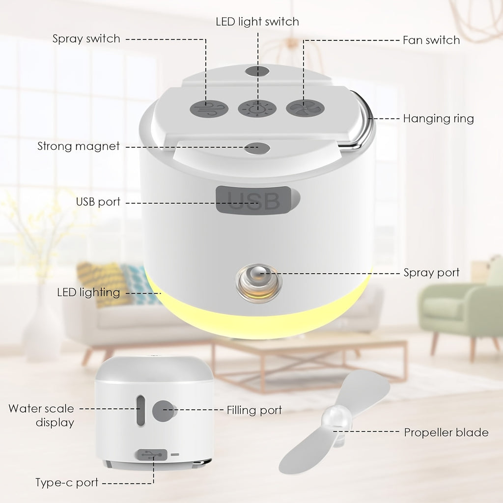 Portable Camping Fan with Night Light, Rechargeable Battery, Detachable Blades, Dual Function Mini Camping Light & Fan, Ideal for Outdoor Camping, Tent and Canopy Use