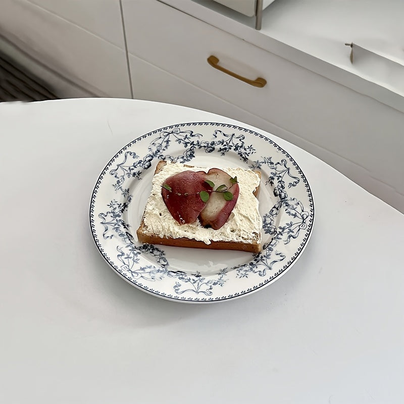 Vintage Floral Flat Plate, Mid-Century Style Dinnerware, Ceramic Plate for Western Food, Pasta, Dessert, Cake, Breakfast