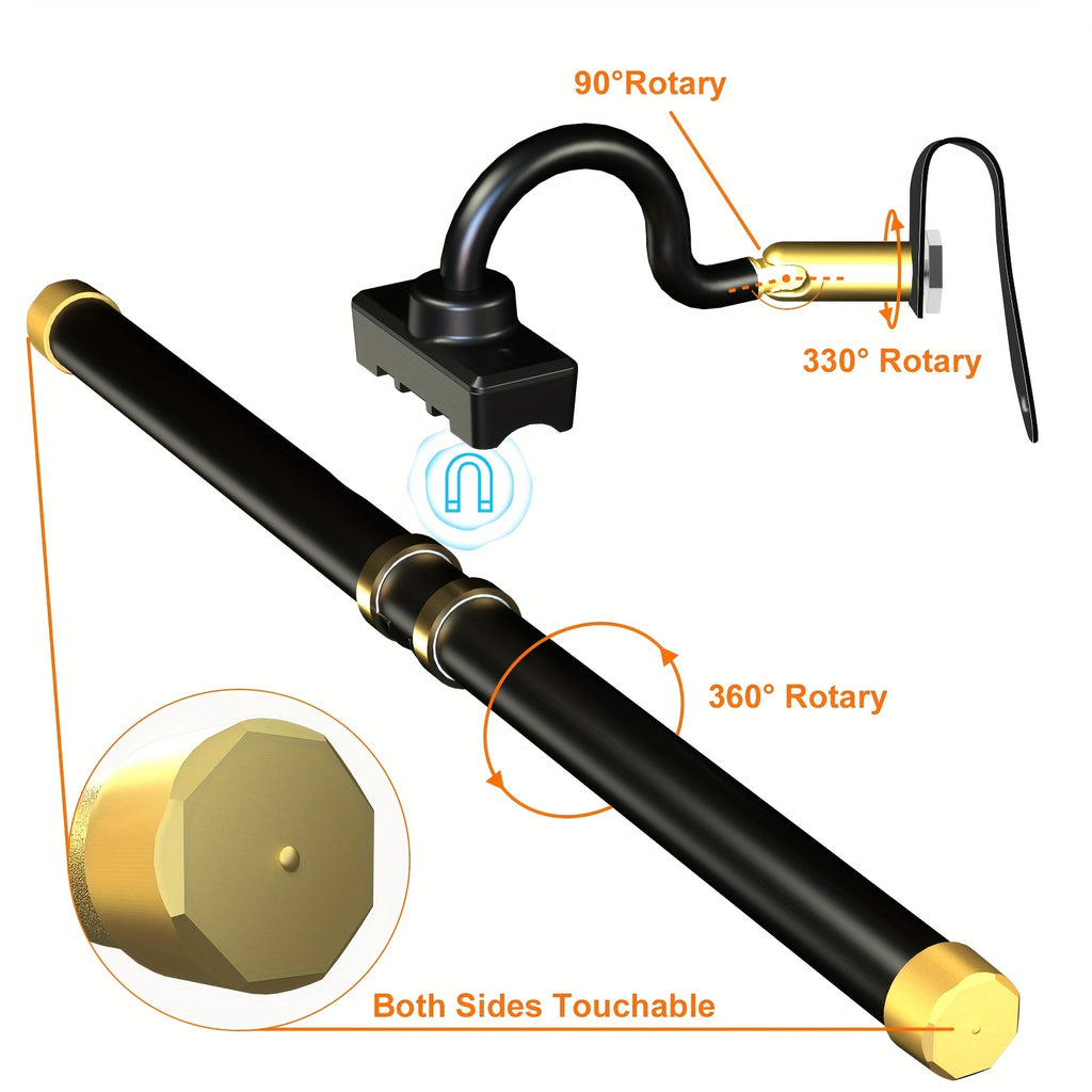 1-Piece Picture Light, USB Powered, Wall Picture Light with Remote Control, LED Light and RGB Dimmable, Timer, 360° Rotating Magnetic Head, Suitable for Paintings, Galleries, Libraries, Dart Rooms, Bedrooms (Black/Gold)