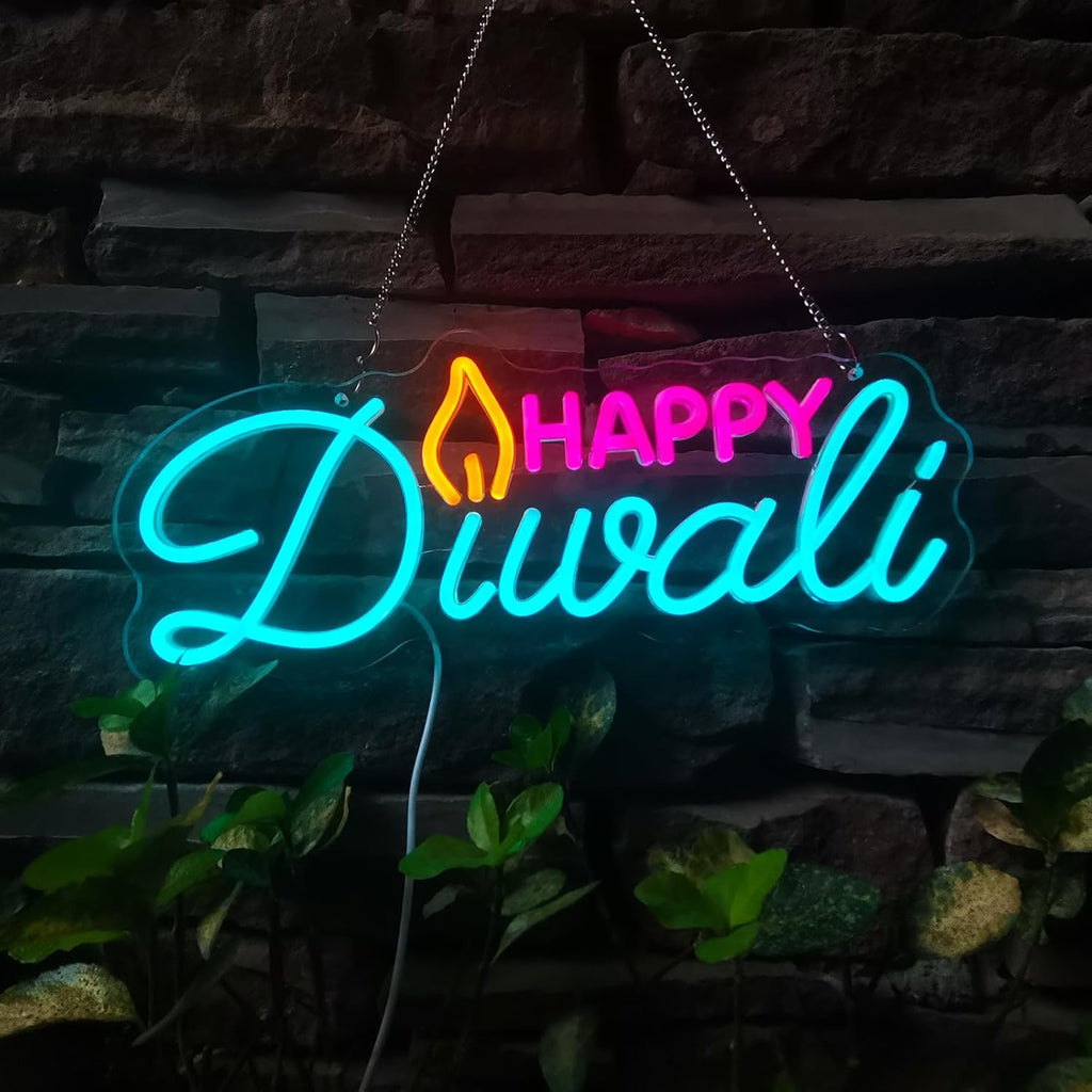 Happy Diwali LED neon light, festival light, oil lamp shape LED neon light, USB powered, home Diwali decoration, wall room bedroom decoration, neon light