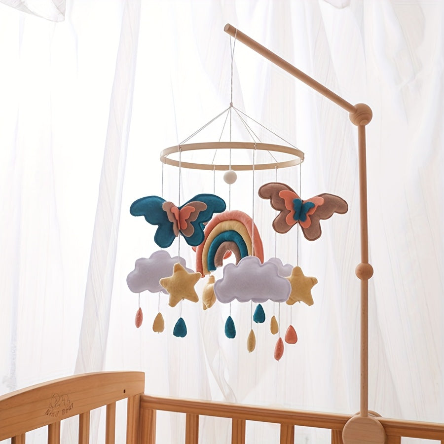 baby toys，Baby Sheep & Star & Moon Bed Bell,Baby Mobile Crib,手工制作的彩虹蝴蝶床铃，益智，增强儿童手眼协调能力，预防近视，适合儿童房装饰，亲子互动的最佳礼物，生日礼物，圣诞节礼物