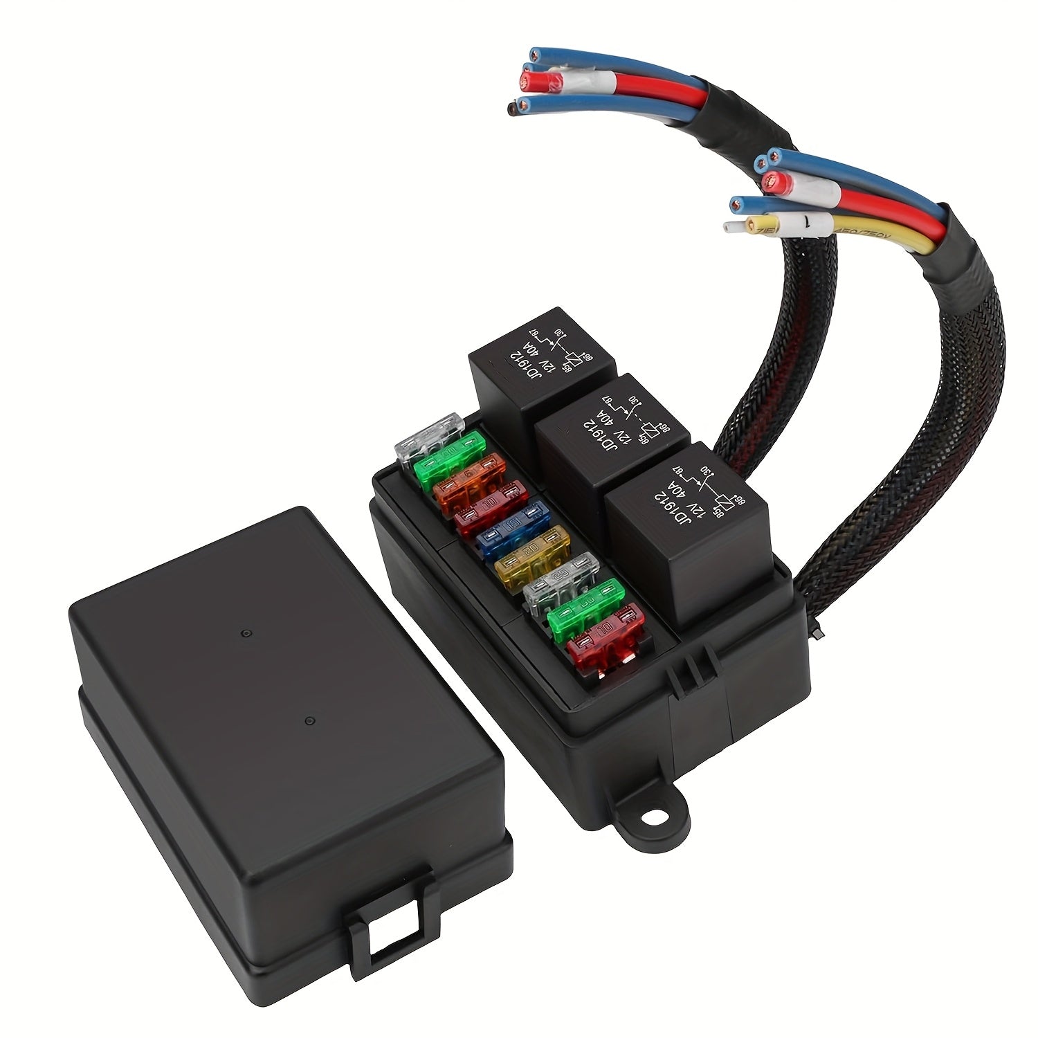 Pre-Wired Fuse Relay Box, 2/3/4/6 Way 4-Pin 40A Relay Block Kit, Suitable for Car Truck Boat JEEP