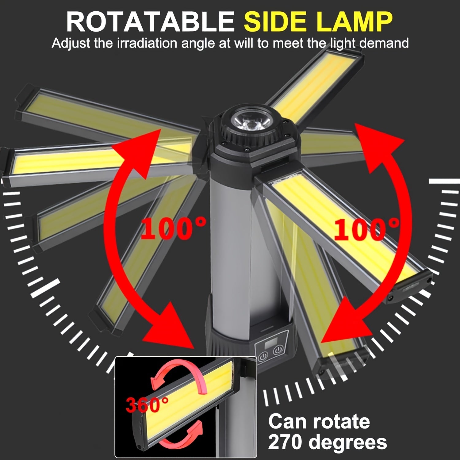 LED work light with tripod, 6000mAh battery, rechargeable flashlight, magnetic base, 10 lighting modes, portable camping light, rotating spotlight, suitable for commercial use, auto repair, garage work