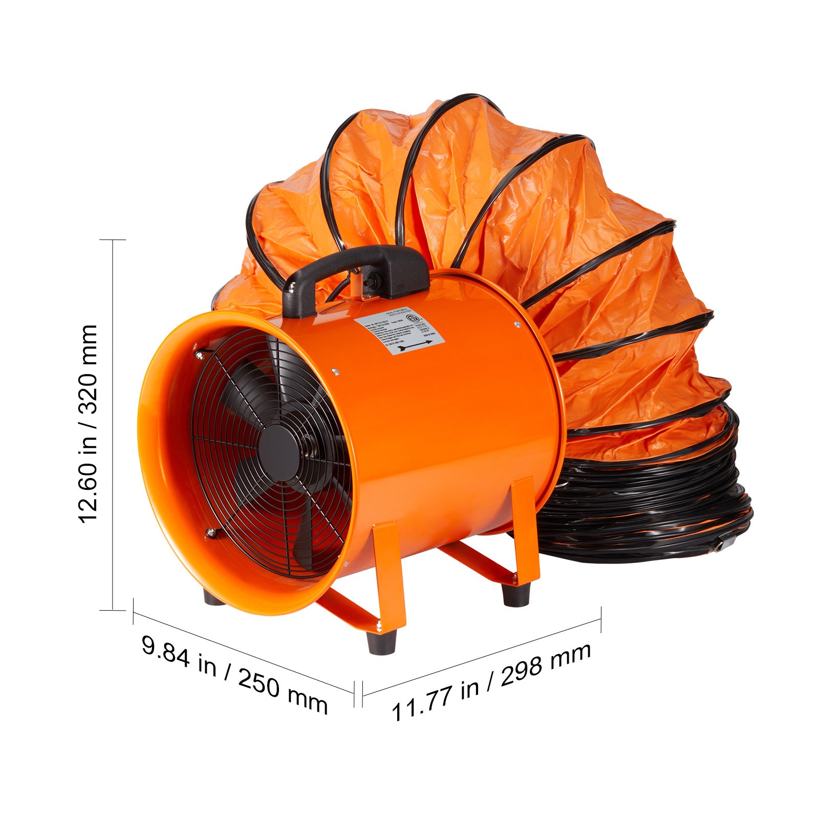 VEVOR 8 Inch Heavy Duty Cylinder Fan with 16.4ft / 33ft Duct Hose, 195W Powerful Shop Exhaust Fan 1070CFM, Industrial Utility Fan for Dust, Fume and Smoke Ventilation at Home & Workplace
