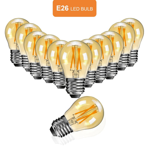 12-pack dimmable LED bulb, 4W E26 screw base, 2700K warm white light, 350-500 lumens, corded plug-in (120V) vintage Edison style globe bulb, suitable for ceiling fans, chandeliers, home lighting — flicker-free, energy-saving