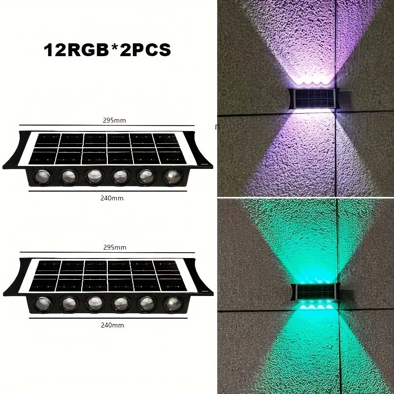2-Pack Solar Wall Light, Outdoor Wall Washer Light, Courtyard Villa Exterior Wall Decoration. Suitable for Outdoor Patio, Garden, Lawn, Balcony, Christmas, Up and Down Wall Light, Hallway Decoration