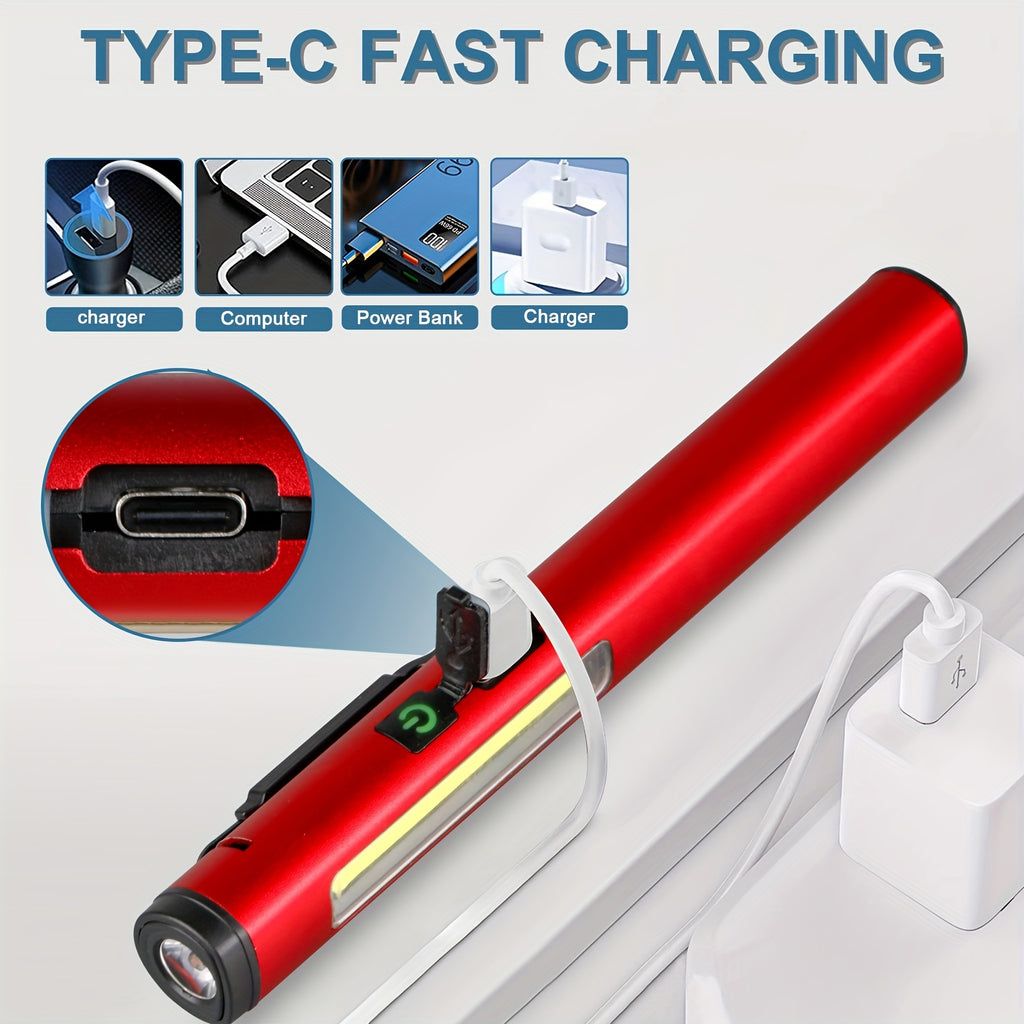 1PC Rechargeable Flashlight, Pen Style Torch with Magnetic Clip, Compact Mini Flashlight