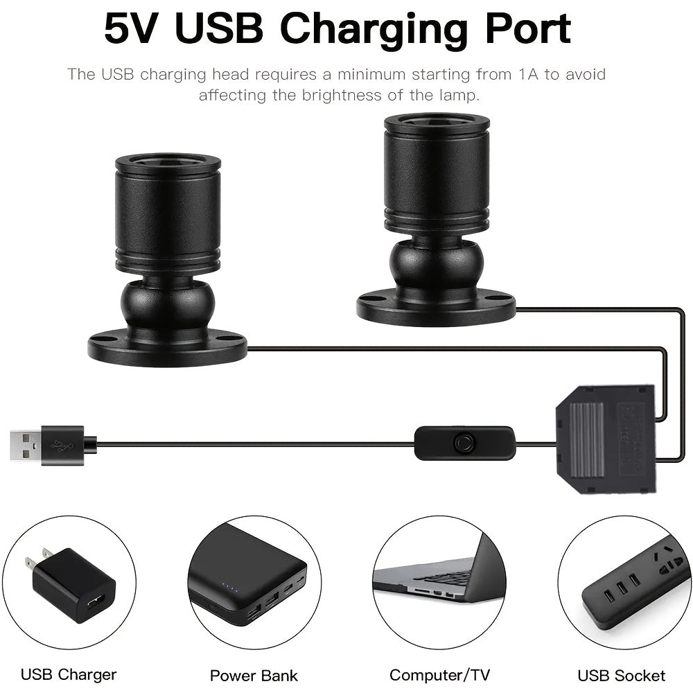 LED mini spotlight display light, USB-powered mini spotlight, equipped with 2/4/6 heads, 3000K warm white spot lighting, suitable for jewelry cases and model display stands, black USB cable with optional black/gold/silver lamp heads