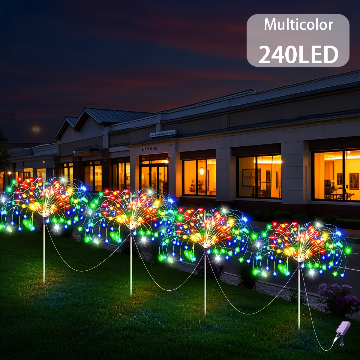 FACHOI 8件套-480LED太阳能烟花灯带智能光感器 4件套-240LED 适用于户外庭院、步道、露营、派对、婚礼、圣诞节和聚会 具有8种照明模式：白色/暖白色/多彩