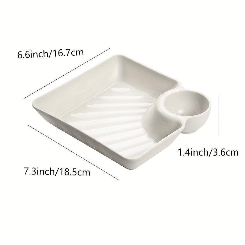 7.3x6.6 Compartment Snack Plate Set, Plastic Divided Dumpling Plate / Sushi Plate / Fry Dipping Plate with Sauce Area, Unbreakable, Microwave & Dishwasher Safe