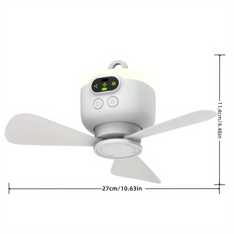 8000mAh Large Capacity USB Rechargeable Mini Ceiling Fan, Camping Fan with Night Light, 3 Speed Levels, Outdoor Portable Hanging Tent Fan, 12H Long Battery Life High Wind Power, Ideal for Camping and Fishing