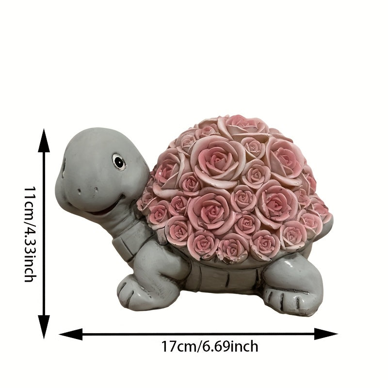 1PC Solar Light, Resin Craft Turtle Statue Light, Creative Turtle with Rose on Shell, IP44 Outdoor Landscape Decorative Light, Courtyard Garden Lawn Ambient Light, Birthday Party Decorative Light, Valentine‘s Day Gift, Gift for Family and Friends