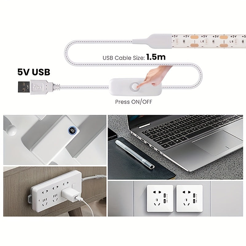 501开关式 USB 白色/暖白色/中性色 LED灯条、安全电压5V，LED灯带、带开关 LED灯条、多功能且可切割, 非常适合室内卧室家居装饰客厅、万圣节、旅行、乐器、圣诞节、生日礼物、客厅灯、电脑，电视等