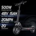 Q2-500W 成人座椅电动滑板车，续航30-35英里，10英寸轮胎，48V 15AH电池，可折叠设计与可拆卸座椅，巡航控制，明亮灯光，越野能力