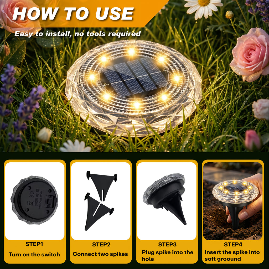 Solar Ground Light, Waterproof Outdoor Solar Light, Solar Garden Light Suitable for Courtyard, High Brightness Solar Disc Light, Recessed Landscape Lighting, Suitable for Patio, Path, Walkway, Driveway, White
